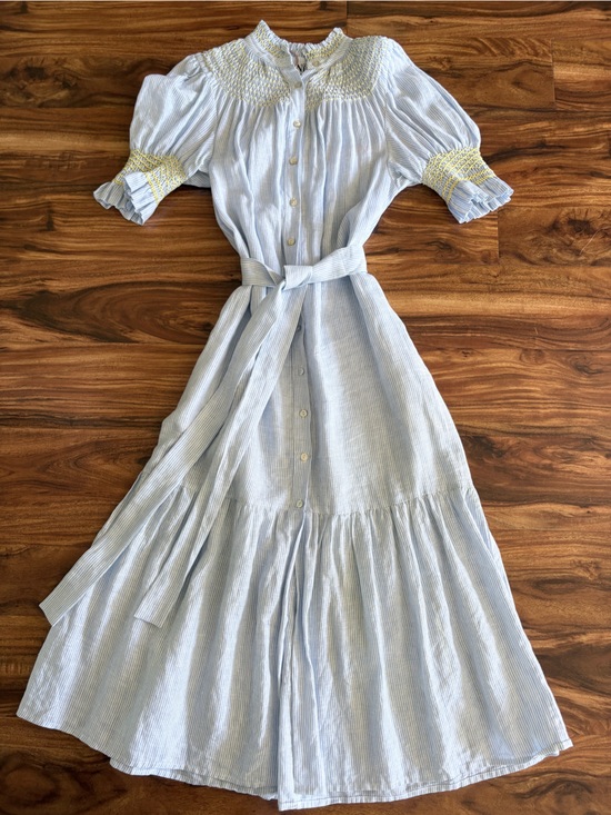 Andion Dresses & Skirts - Andion Women’s Bespoke Blue Striped Linen Hand Smocked Maxi Dress XS S M